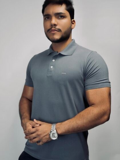 Polo Cálice Pima Piquet Cinza Ônix